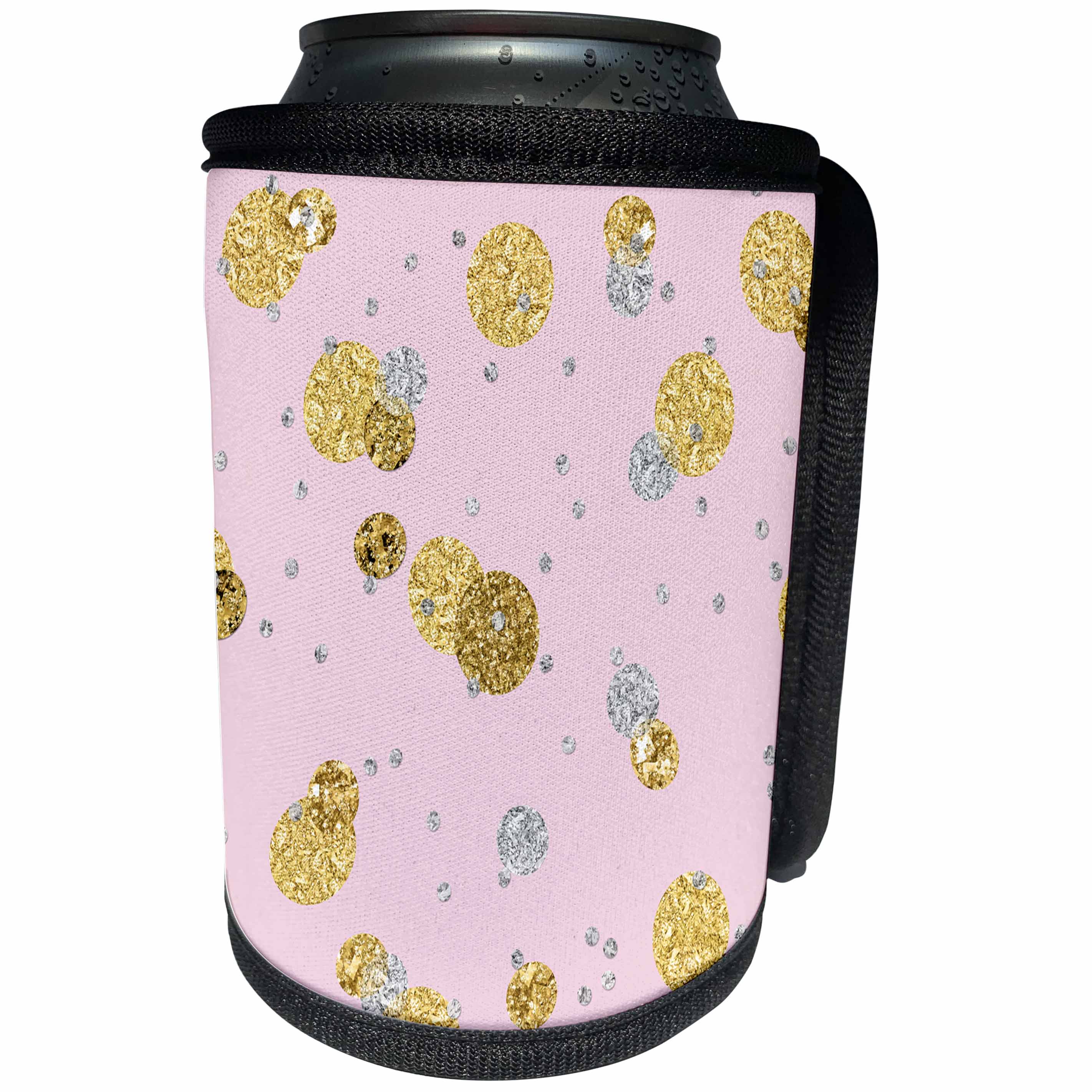 3dRose Uta Naumann Faux Glitter Pattern - Chic and Trendy Gold and Crystal Glittery Dots on Pastel Pink Pattern - Can Cooler Bottle Wrap (cc_266833)