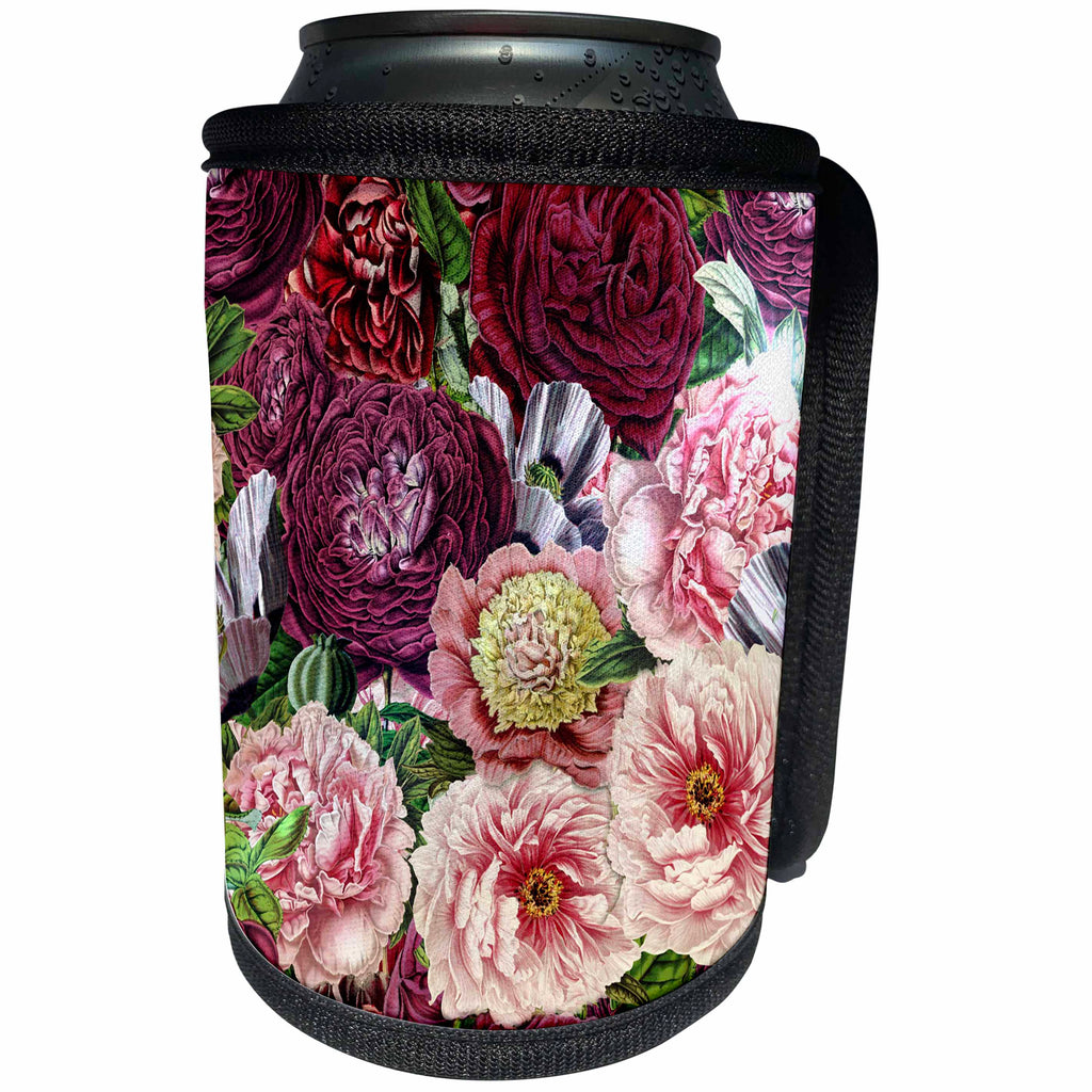 3dRose Uta Naumann Pattern - Trendy Chic Victorian Vintage Peony and Rose Flower Pattern - Can Cooler Bottle Wrap (cc_266837)
