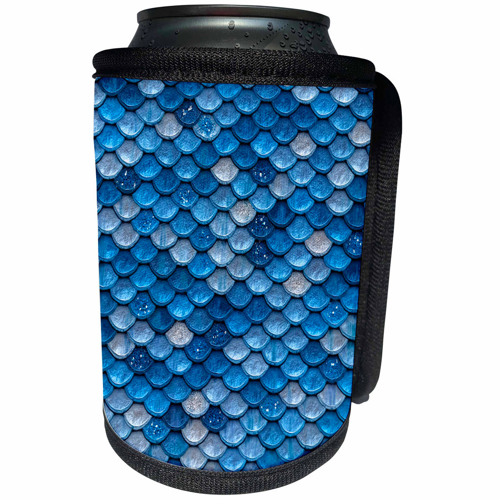 3dRose Uta Naumann Faux Glitter Pattern - Sparkling Blue Luxury Elegant Mermaid Scales Glitter Effect Art print - Can Cooler Bottle Wrap (cc_266839)