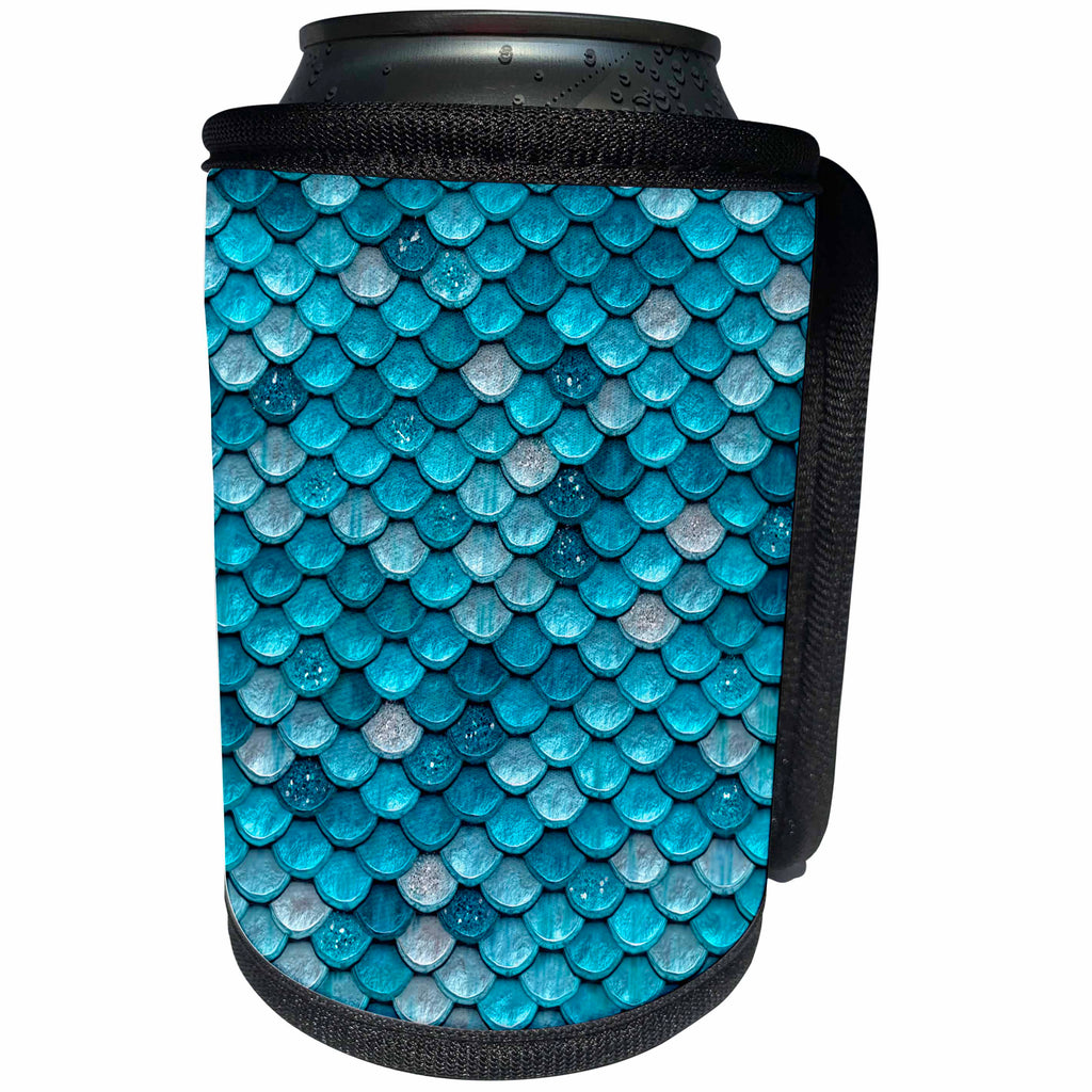 3dRose Uta Naumann Faux Glitter Pattern - Sparkling Teal Luxury Elegant Mermaid Scales Glitter Effect Art print - Can Cooler Bottle Wrap (cc_266854)
