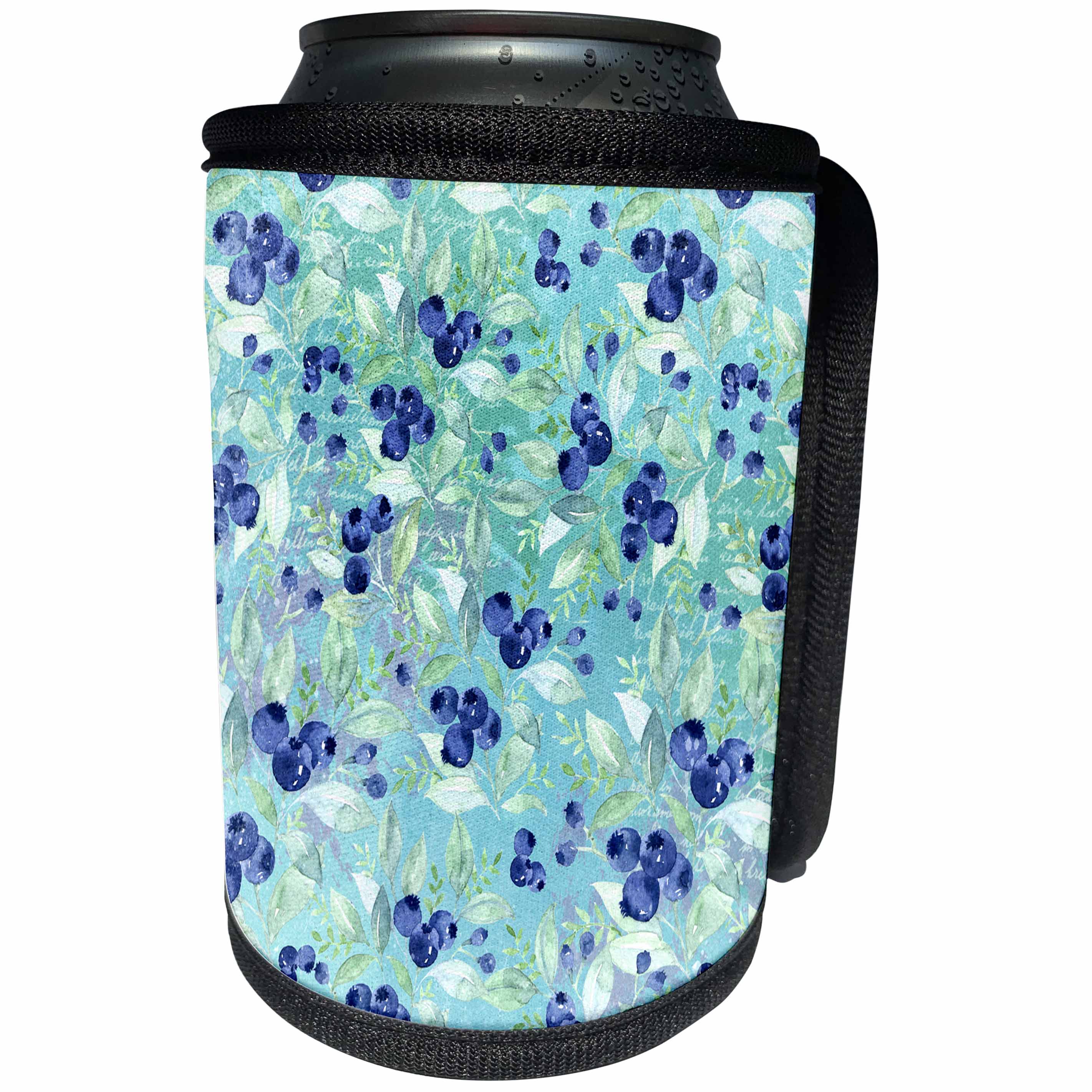 3dRose Uta Naumann Pattern - Teal Fruit Blueberry Summer Pattern - Can Cooler Bottle Wrap (cc_266855)