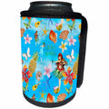 3dRose Uta Naumann Pattern - Aloha Flower Hawaii Hula girl Tropical Blue Beach Pattern - Can Cooler Bottle Wrap (cc_266860)