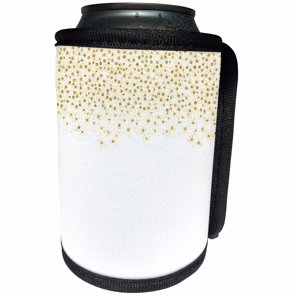 3dRose Uta Naumann Faux Glitter Pattern - Gold Sparkling Faux Glitter Confetti Dots on White - Can Cooler Bottle Wrap (cc_266872)