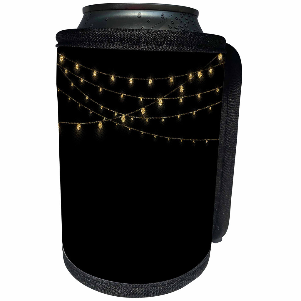 3dRose Uta Naumann Faux Glitter Pattern - Trendy Gold Shiny Sparkling Glitter Chain on Black - Can Cooler Bottle Wrap (cc_266873)