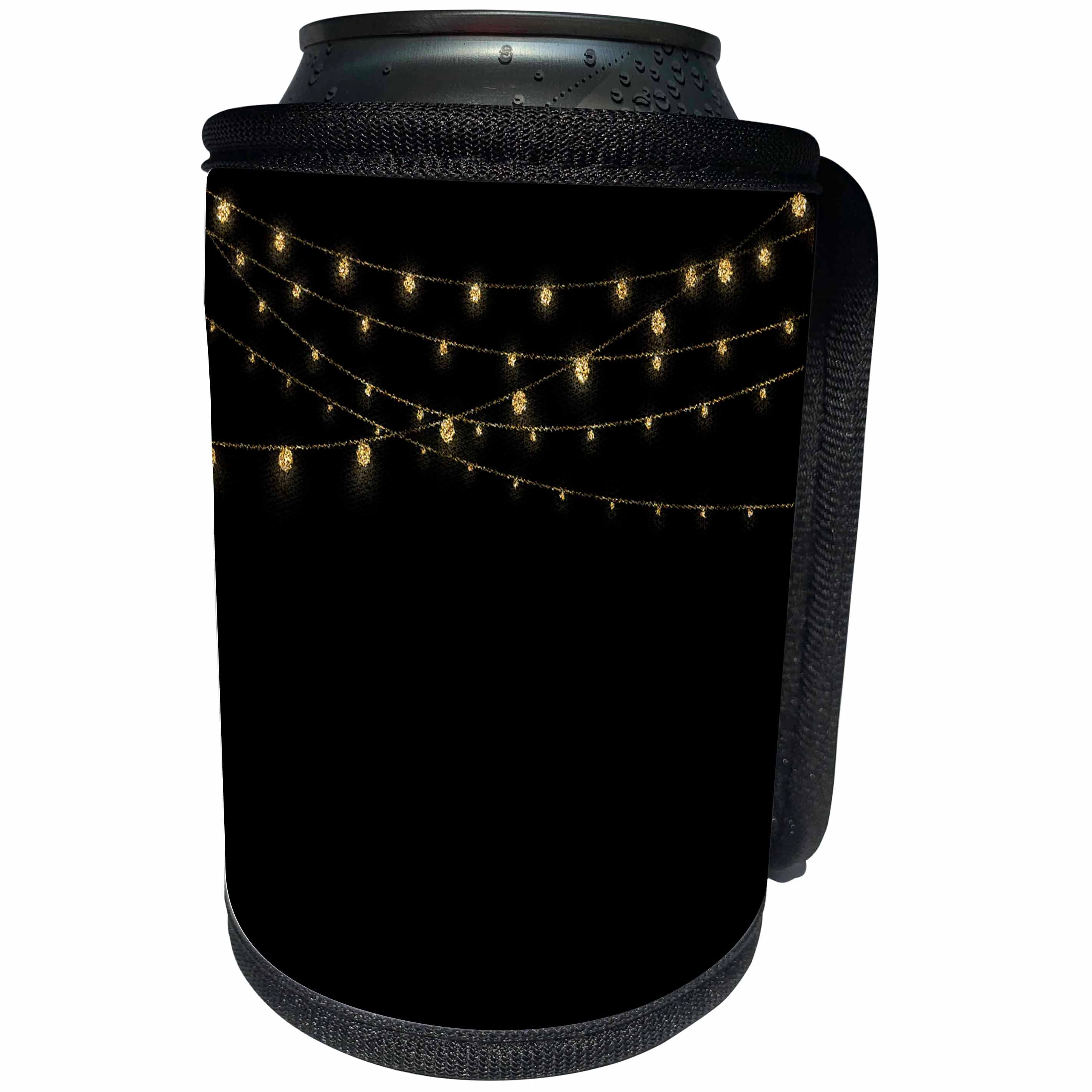 3dRose Uta Naumann Faux Glitter Pattern - Trendy Gold Shiny Sparkling Glitter Chain on Black - Can Cooler Bottle Wrap (cc_266873)