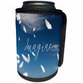 3dRose Uta Naumann Sayings and Typography - Imagine Quote On Clear Blue Sky with Feathers - Can Cooler Bottle Wrap (cc_266879)