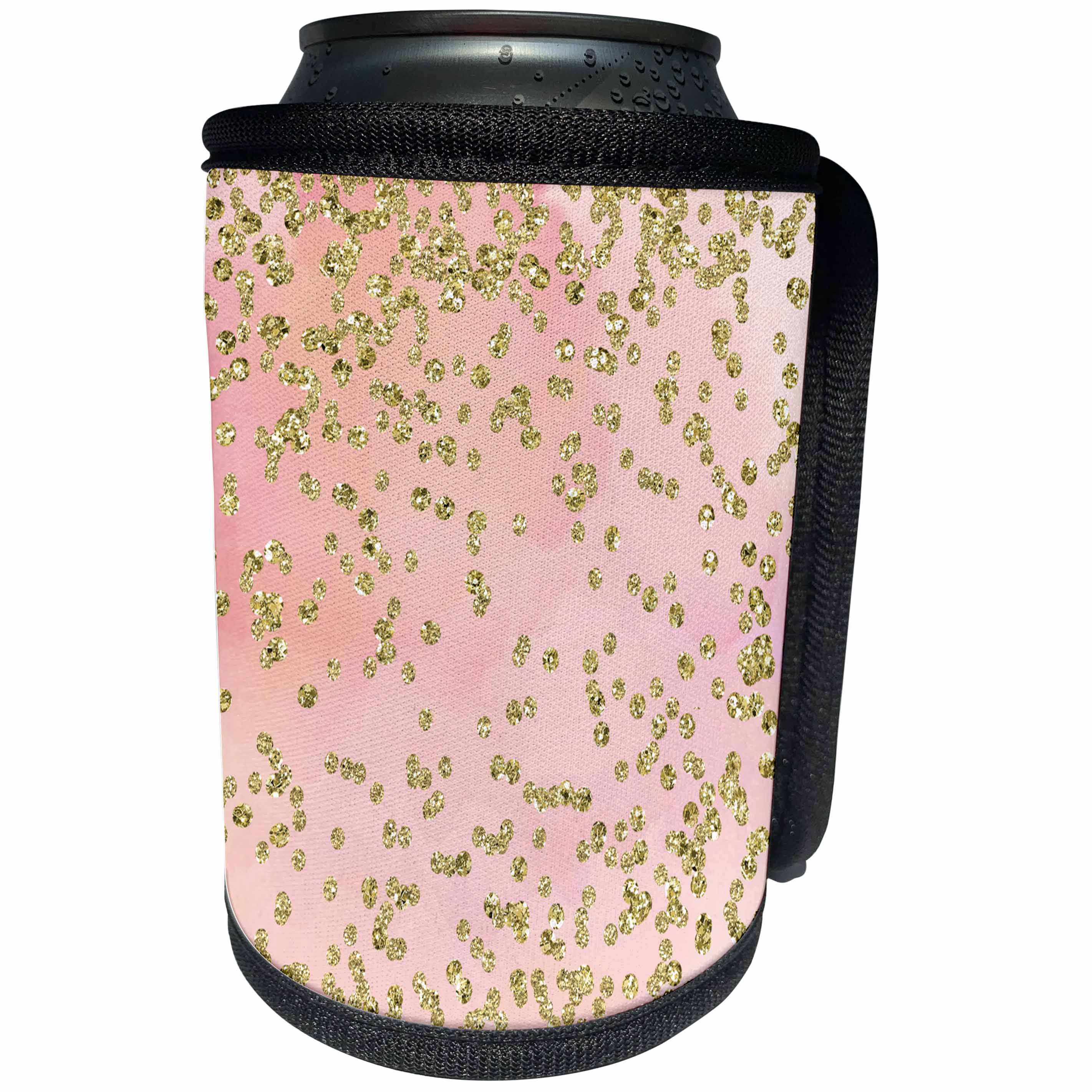 3dRose Uta Naumann Faux Glitter Pattern - Trendy Shiny Gold Glittery Polka Dot Confetti On Pink - Can Cooler Bottle Wrap (cc_266882)