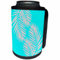 3dRose Uta Naumann Pattern - Aloha Pink Palm Foliage Tropical on Blue Beach Pattern - Can Cooler Bottle Wrap (cc_266884)