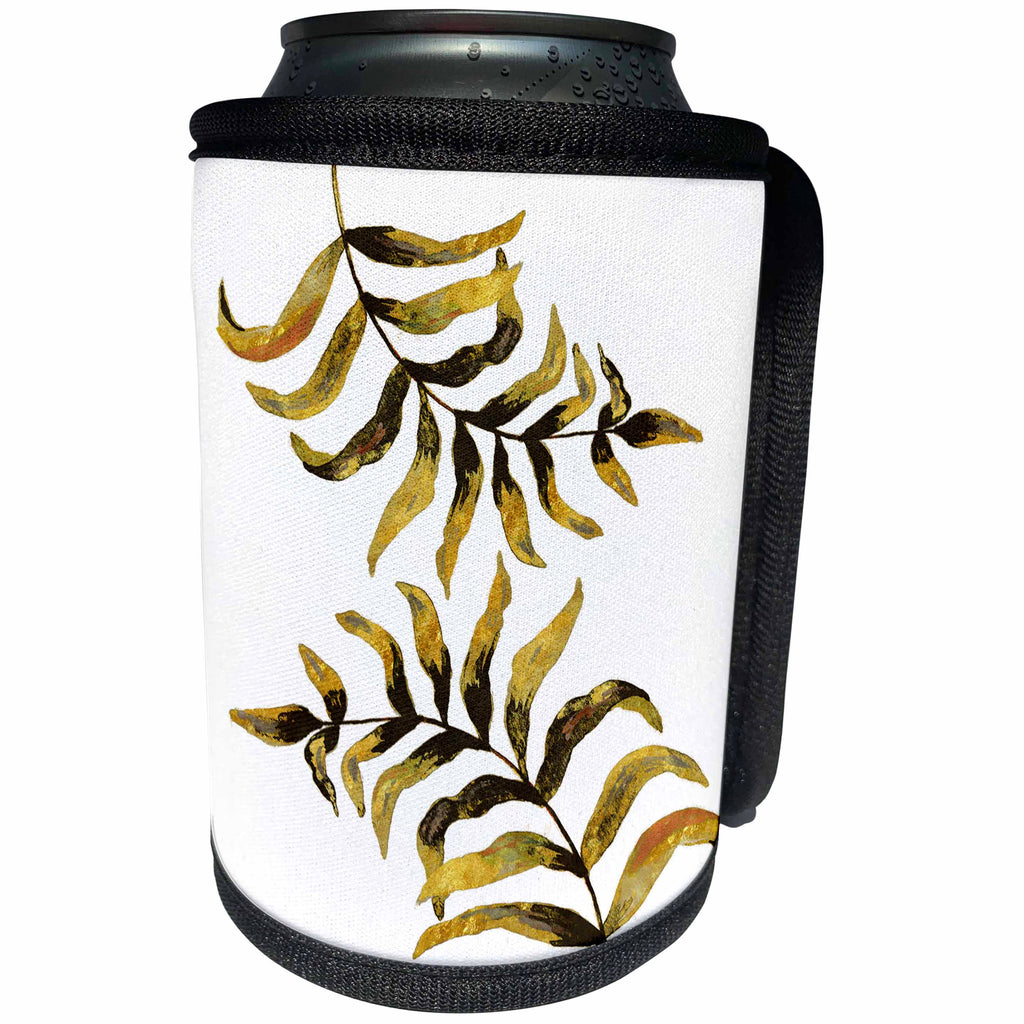 3dRose Uta Naumann Pattern - Aloha Large Gold Green Palm Foliage Tropical on Trendy White Pattern - Can Cooler Bottle Wrap (cc_266887)