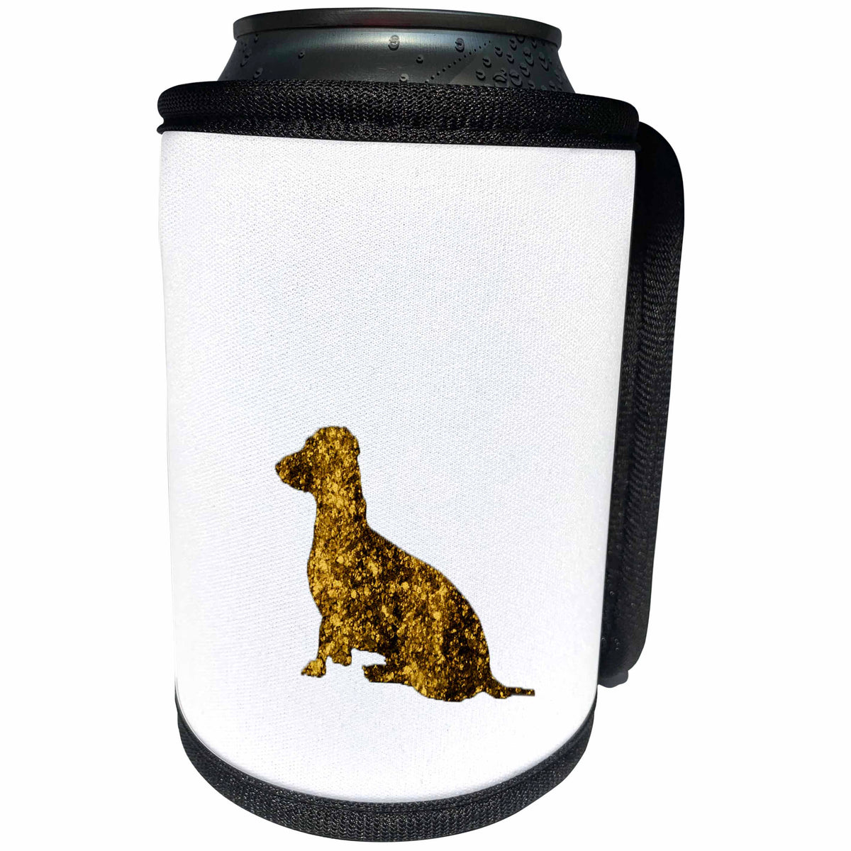 3dRose Uta Naumann Faux Glitter Pattern - Glittery Sitting Dachshund On White Background - Can Cooler Bottle Wrap (cc_266889)