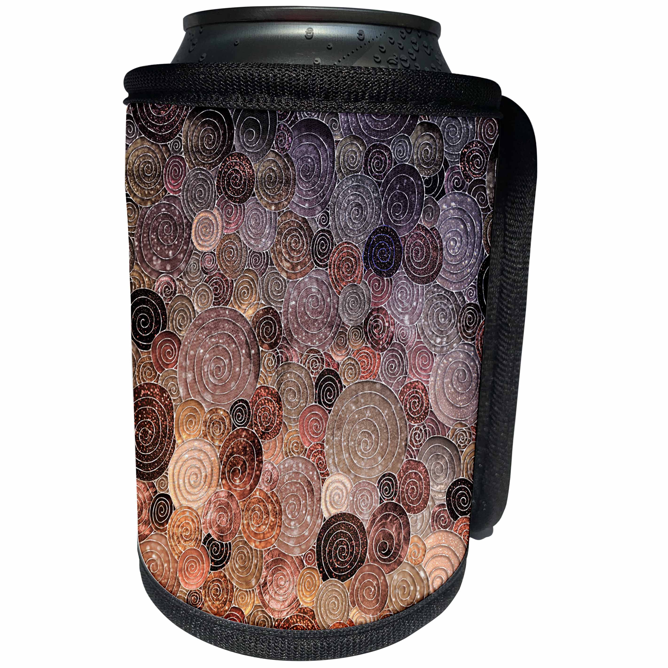 3dRose Uta Naumann Faux Glitter Pattern - Sparkling Shiny Glitter Swirls and Dots in Brown and Copper Galaxy - Can Cooler Bottle Wrap (cc_266895)