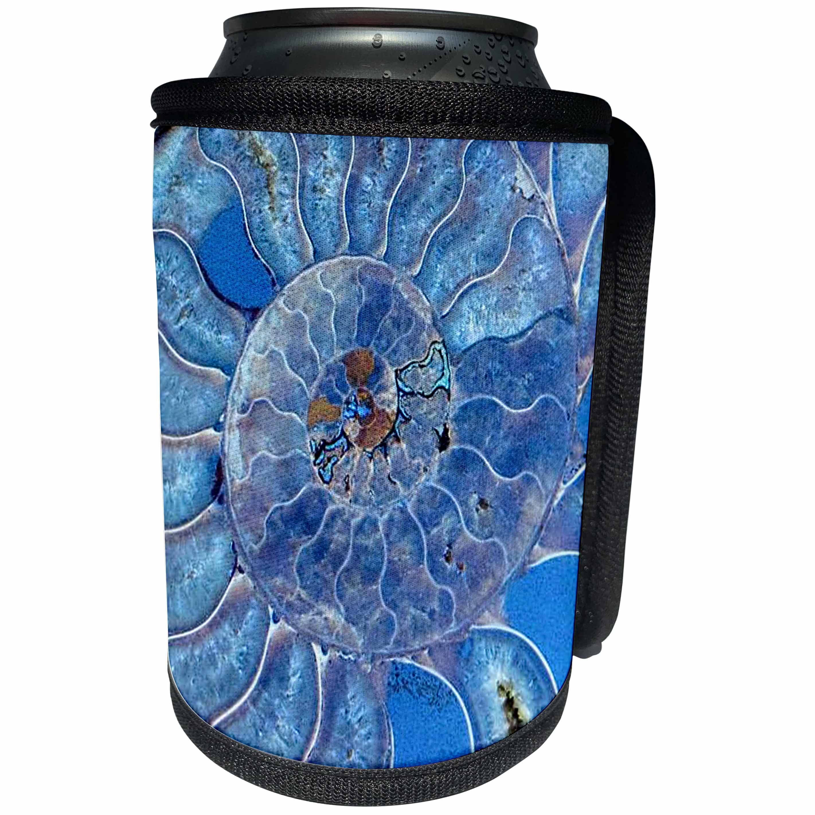 3dRose Uta Naumann Pattern - Blue Seashell-Mother-of-Pearl Closeup - Can Cooler Bottle Wrap (cc_266903)