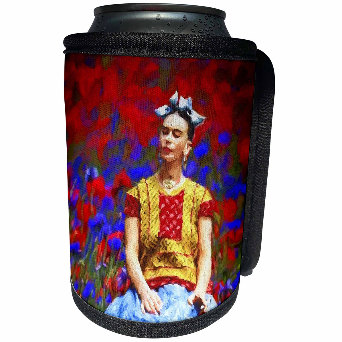 3dRose Uta Naumann Watercolor Illustration - Frida- Free Artistic Adaptation of the Mexican Paintress - Can Cooler Bottle Wrap (cc_266910)