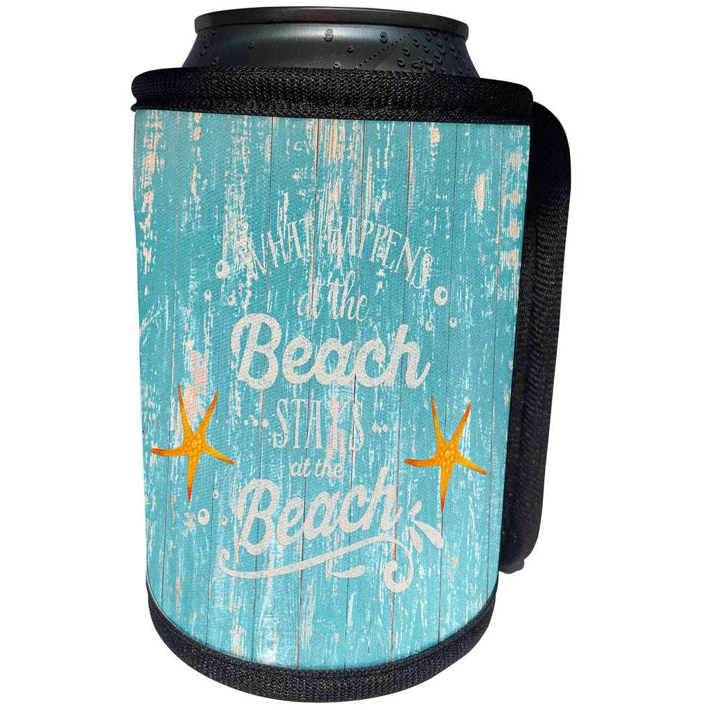 3dRose Uta Naumann Sayings and Typography - Funny Beach Quote On Teal Wood-Maritime Summer Saying - Can Cooler Bottle Wrap (cc_266917)