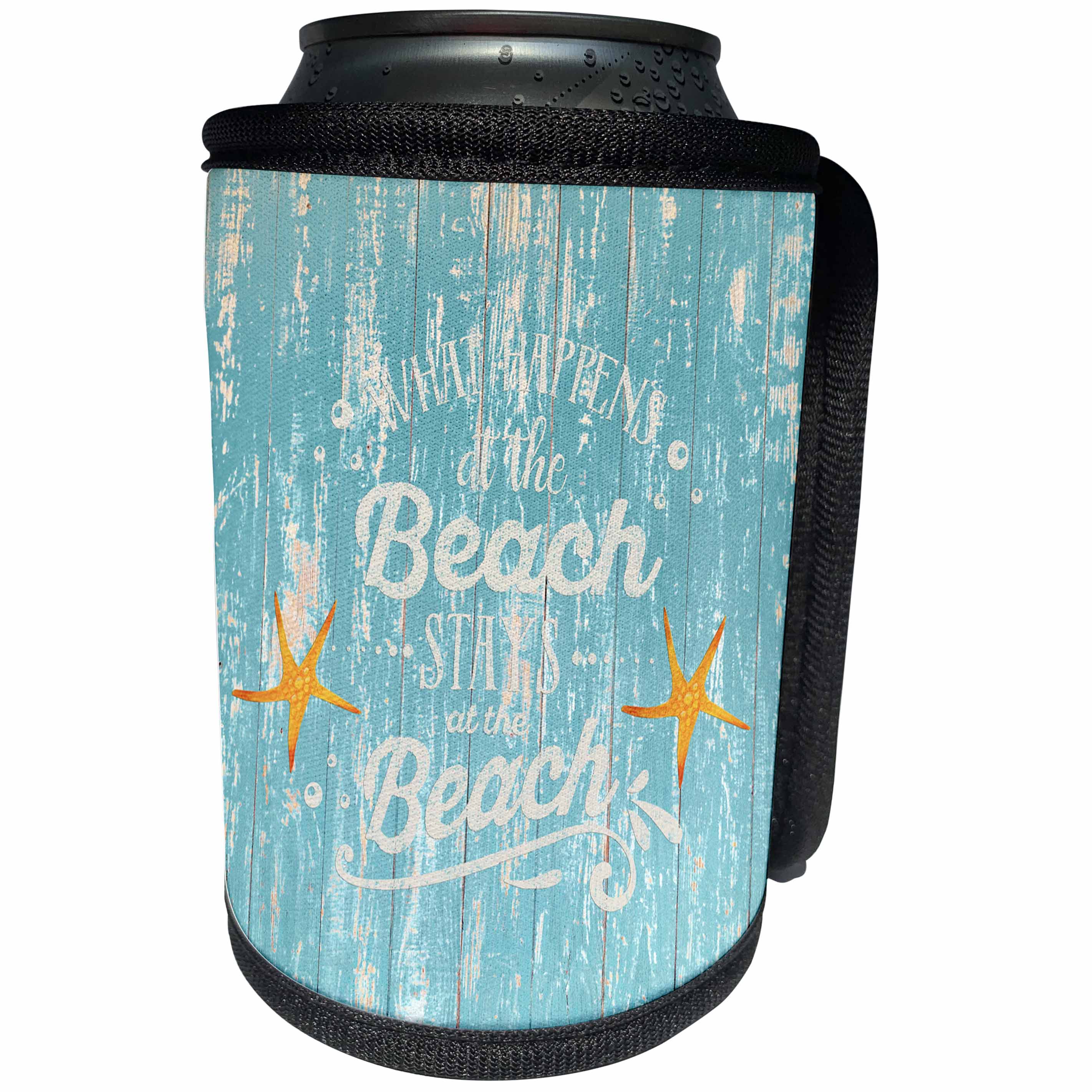 3dRose Uta Naumann Sayings and Typography - Funny Beach Quote On Teal Wood-Maritime Summer Saying - Can Cooler Bottle Wrap (cc_266917)