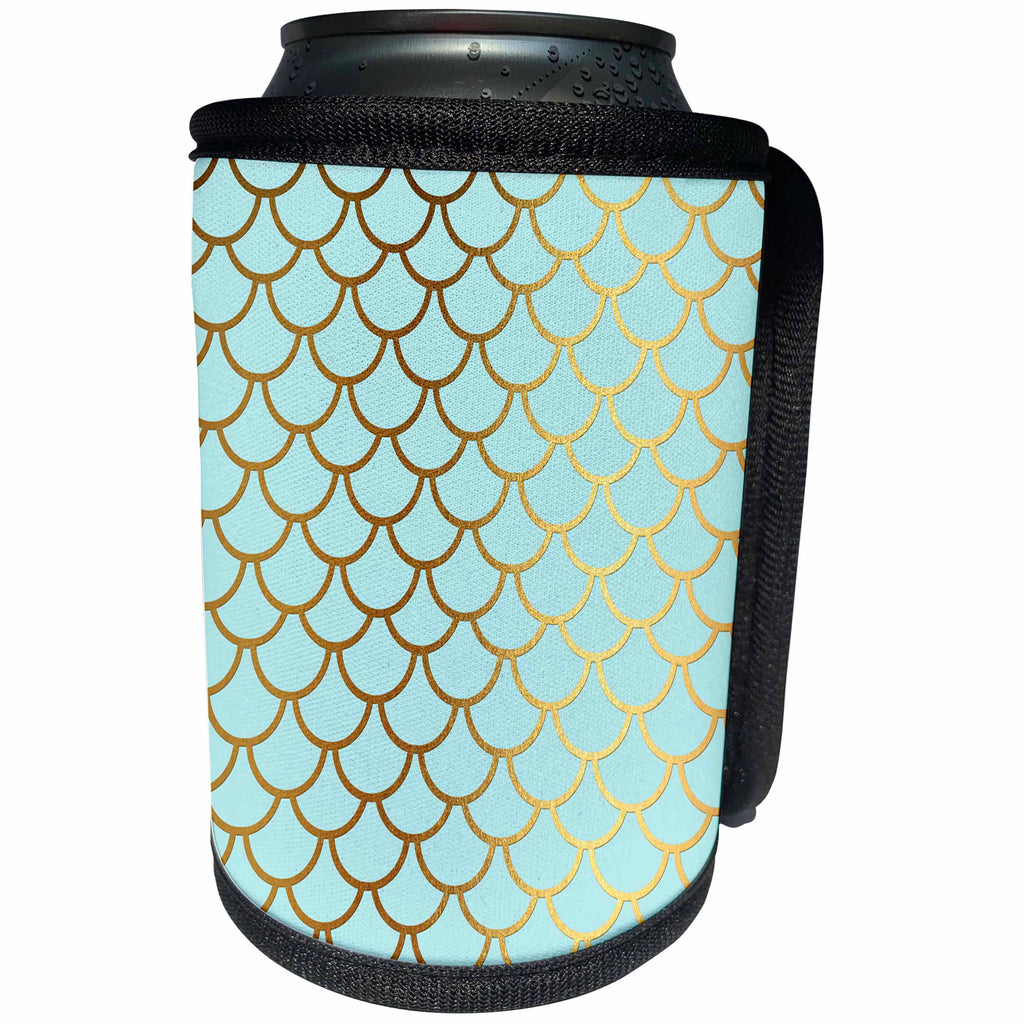 3dRose Uta Naumann Faux Glitter Pattern - Sparkling Blue Luxury Elegant Mermaid Scales Glitter Effect Art print - Can Cooler Bottle Wrap (cc_266919)