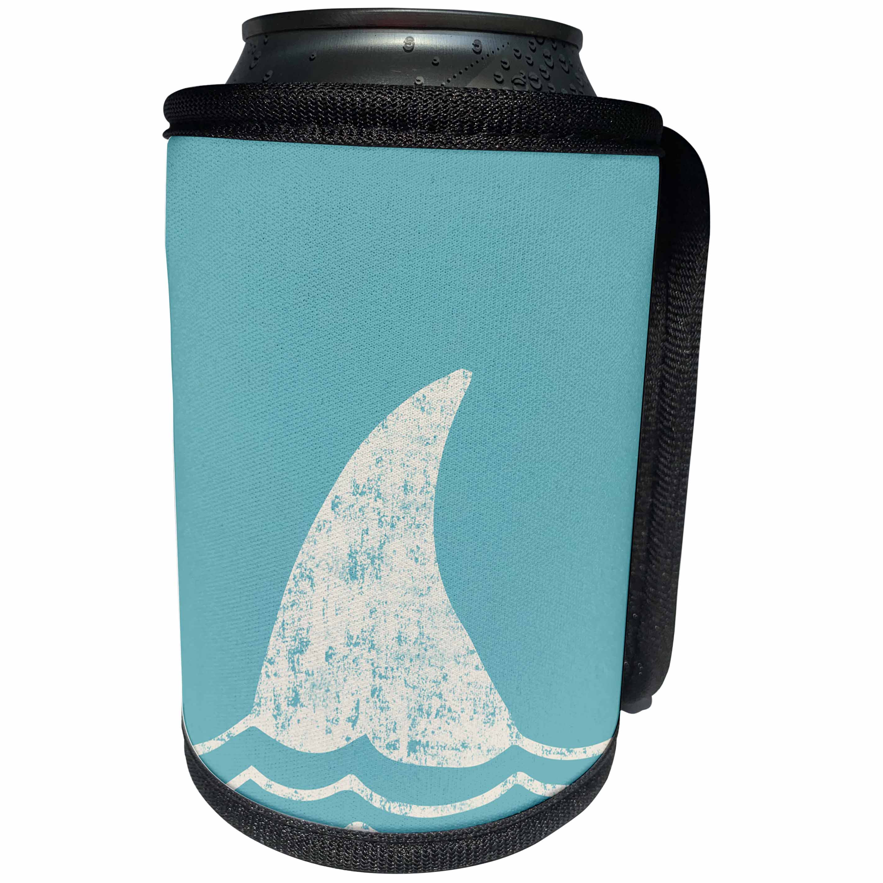 3dRose Uta Naumann Watercolor Illustration - White Shark Fin and Waves- Ocean and Animals Illustration - Can Cooler Bottle Wrap (cc_266920)