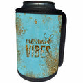 3dRose Uta Naumann Sayings and Typography - Mermaid Vibes-Glitter Saying and Mermaid Illustration on Teal and Gold - Can Cooler Bottle Wrap (cc_266923)