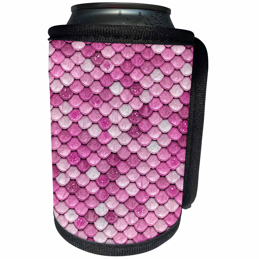 3dRose Uta Naumann Faux Glitter Pattern - Sparkling Luxury Elegant Pink Mermaid Scales Glitter Effect Art print - Can Cooler Bottle Wrap (cc_266928)