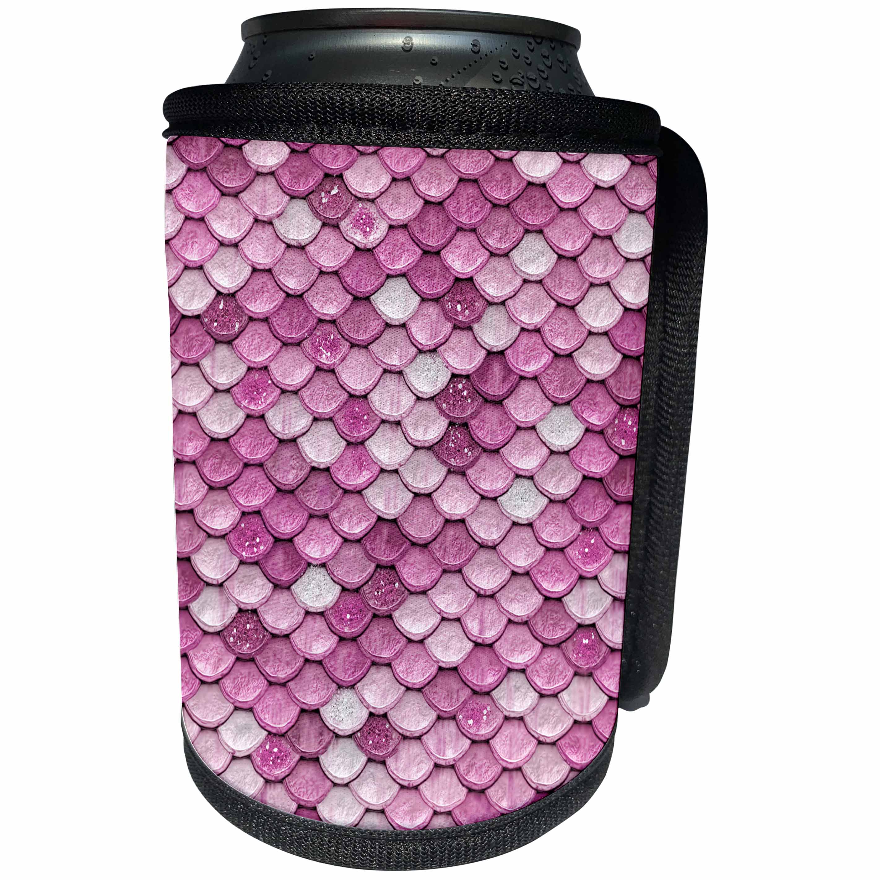 3dRose Uta Naumann Faux Glitter Pattern - Sparkling Luxury Elegant Pink Mermaid Scales Glitter Effect Art print - Can Cooler Bottle Wrap (cc_266928)