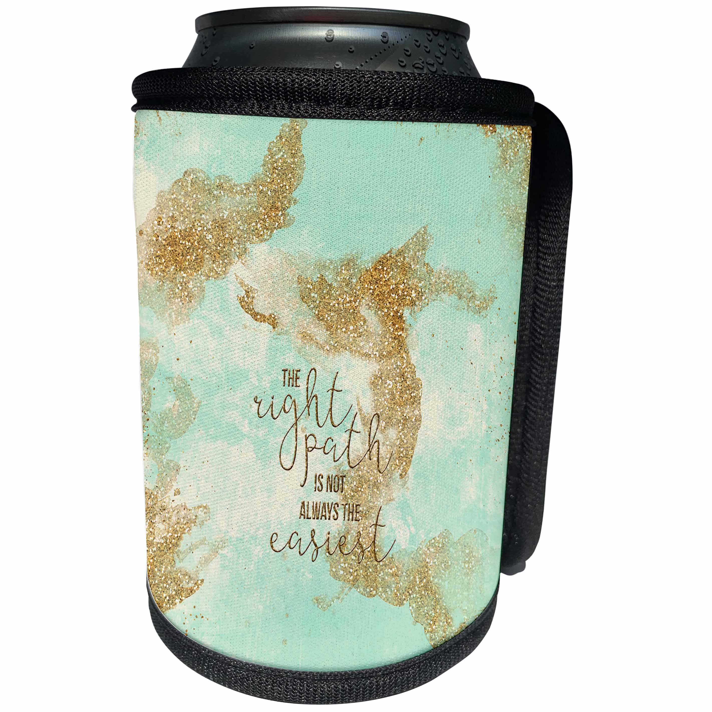 3dRose Uta Naumann Sayings and Typography - Right Path Quote On Mint and Gold Teal Glittery Sparkling Background - Can Cooler Bottle Wrap (cc_266929)