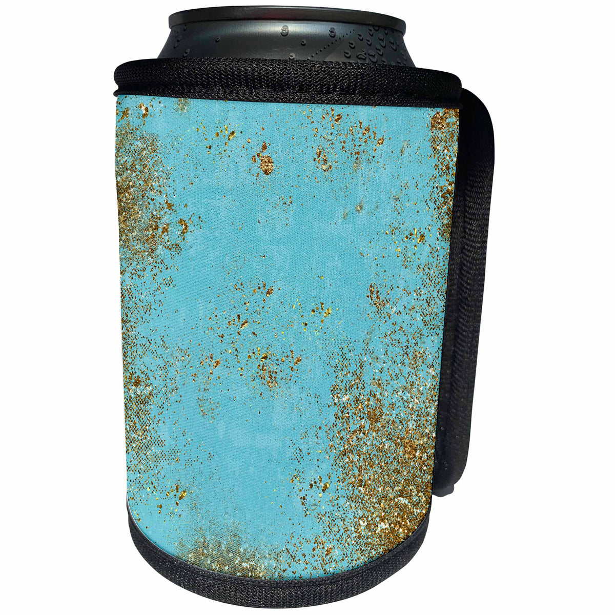 3dRose Uta Naumann Faux Glitter Pattern - Mermaid Ocean Gold Glitter On Aqua Background - Can Cooler Bottle Wrap (cc_266930)