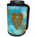 3dRose Uta Naumann Sayings and Typography - Home is-Glitter Mermaid Saying and Heart Illustration on Teal and Gold - Can Cooler Bottle Wrap (cc_266931)