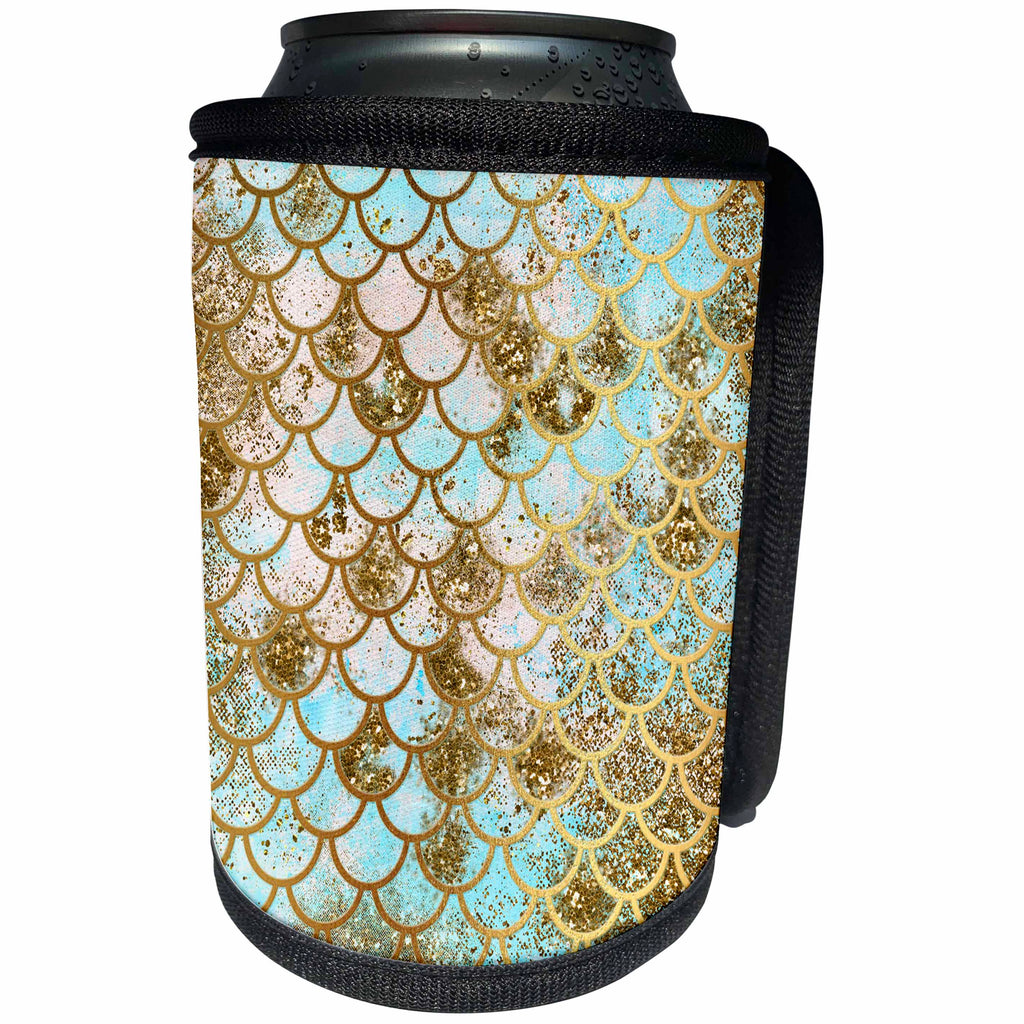 3dRose Uta Naumann Faux Glitter Pattern - Sparkling Blue Pink Elegant Mermaid Scales Glitter Effect Art print - Can Cooler Bottle Wrap (cc_266932)