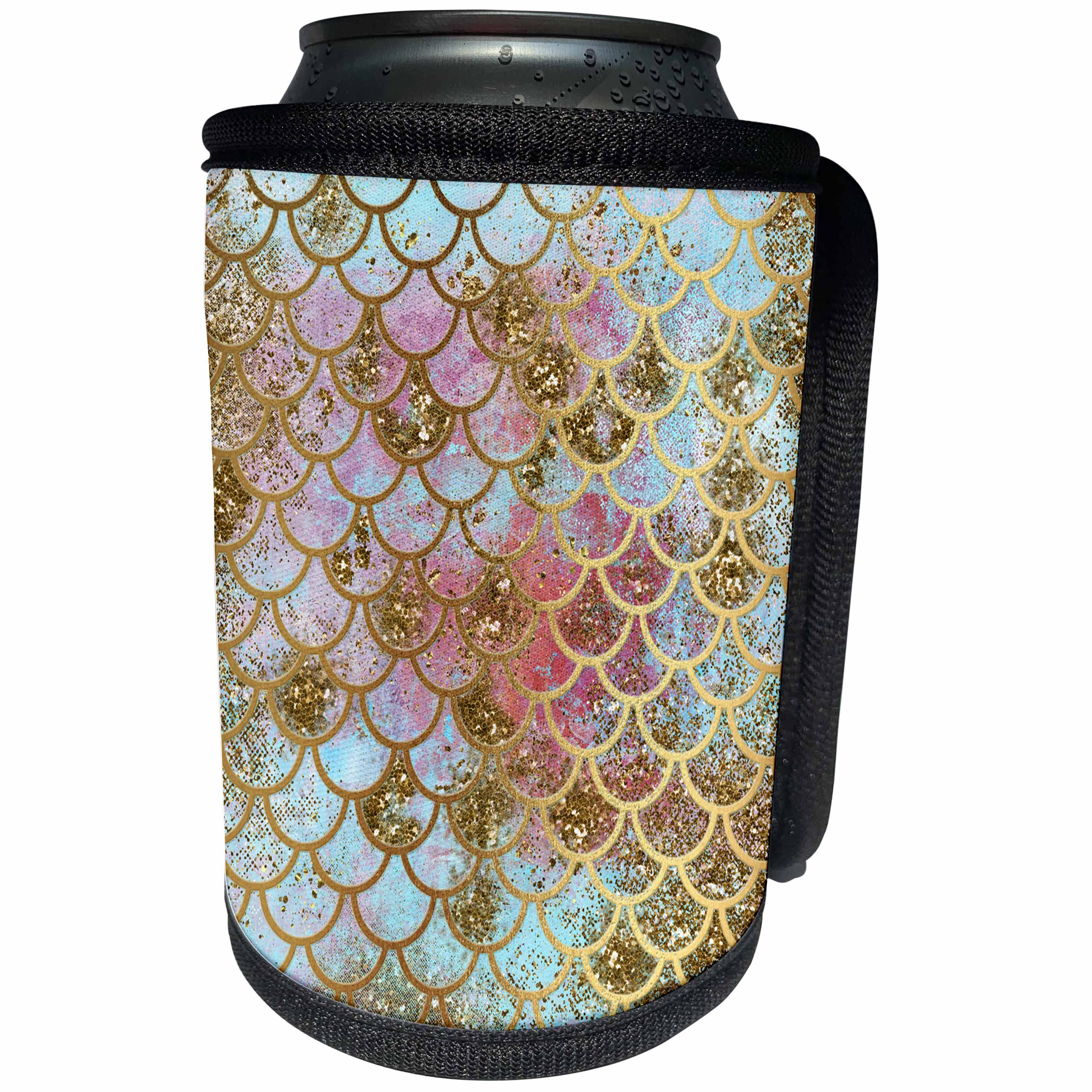 3dRose Uta Naumann Faux Glitter Pattern - Image of Sparkling Pink Luxury Elegant Mermaid Scales Glitter Effect Art print - Can Cooler Bottle Wrap (cc_266933)