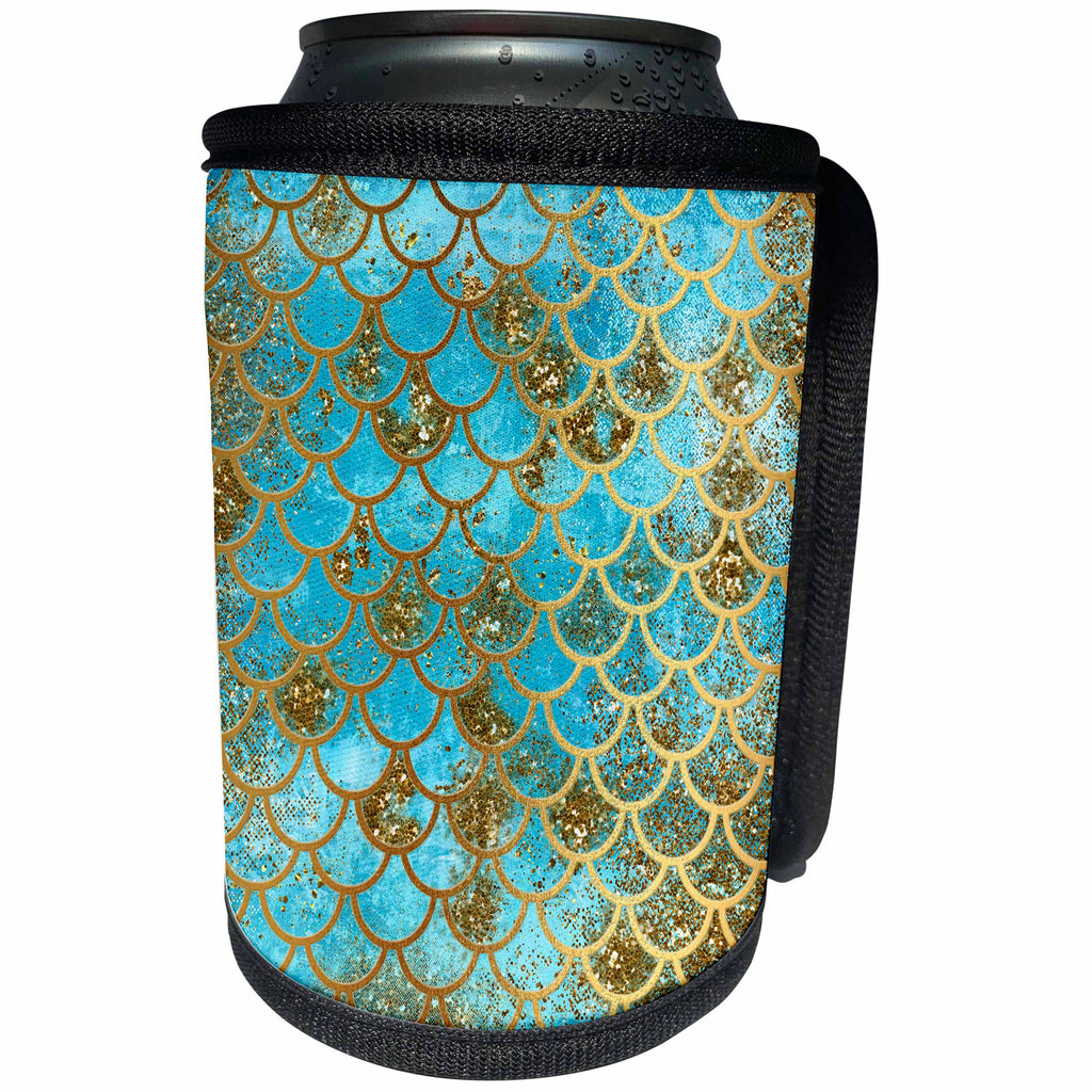 3dRose Uta Naumann Faux Glitter Pattern - Sparkling Teal Luxury Elegant Mermaid Scales Glitter Effect Art print - Can Cooler Bottle Wrap (cc_266934)