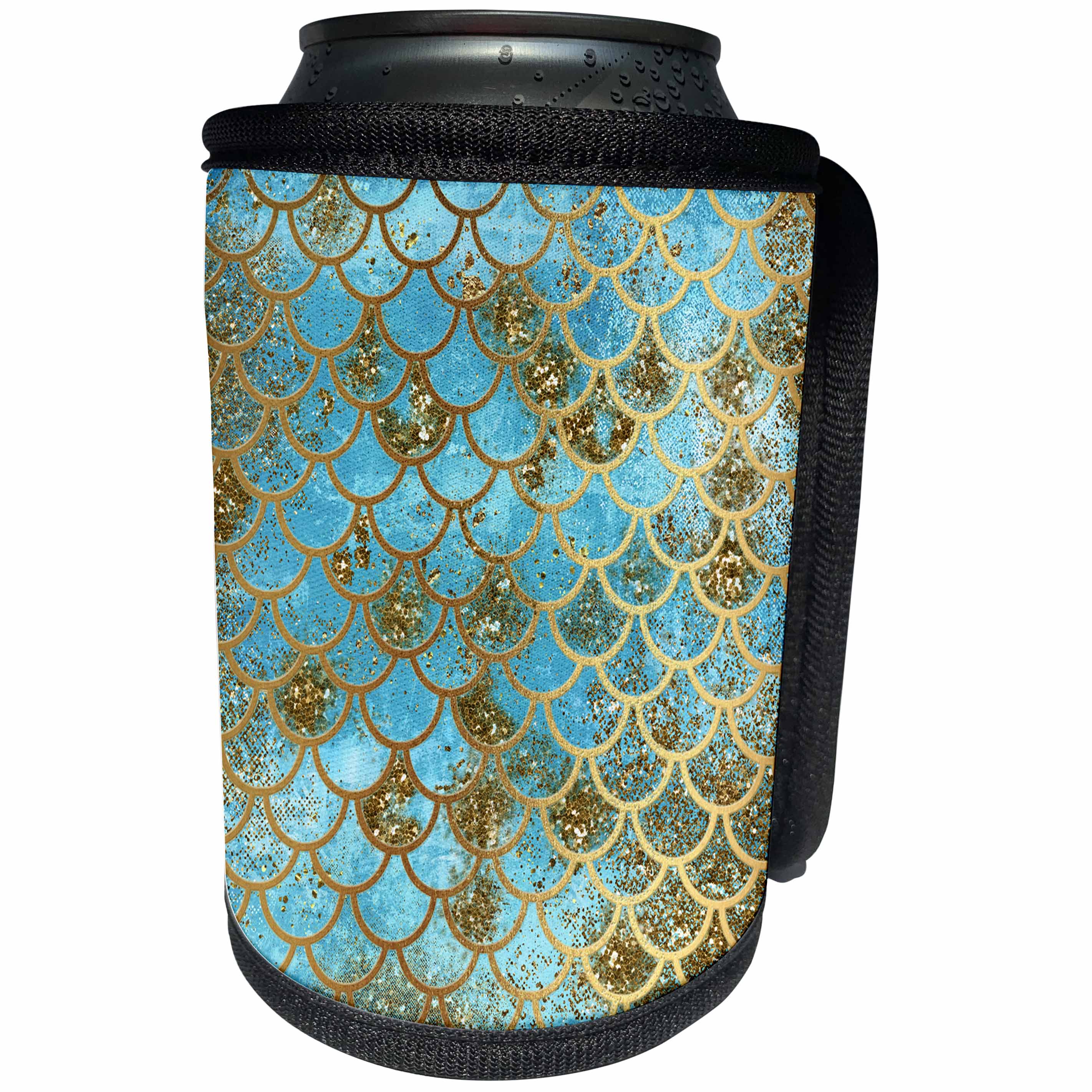 3dRose Uta Naumann Faux Glitter Pattern - Sparkling Teal Luxury Elegant Mermaid Scales Glitter Effect Art print - Can Cooler Bottle Wrap (cc_266934)