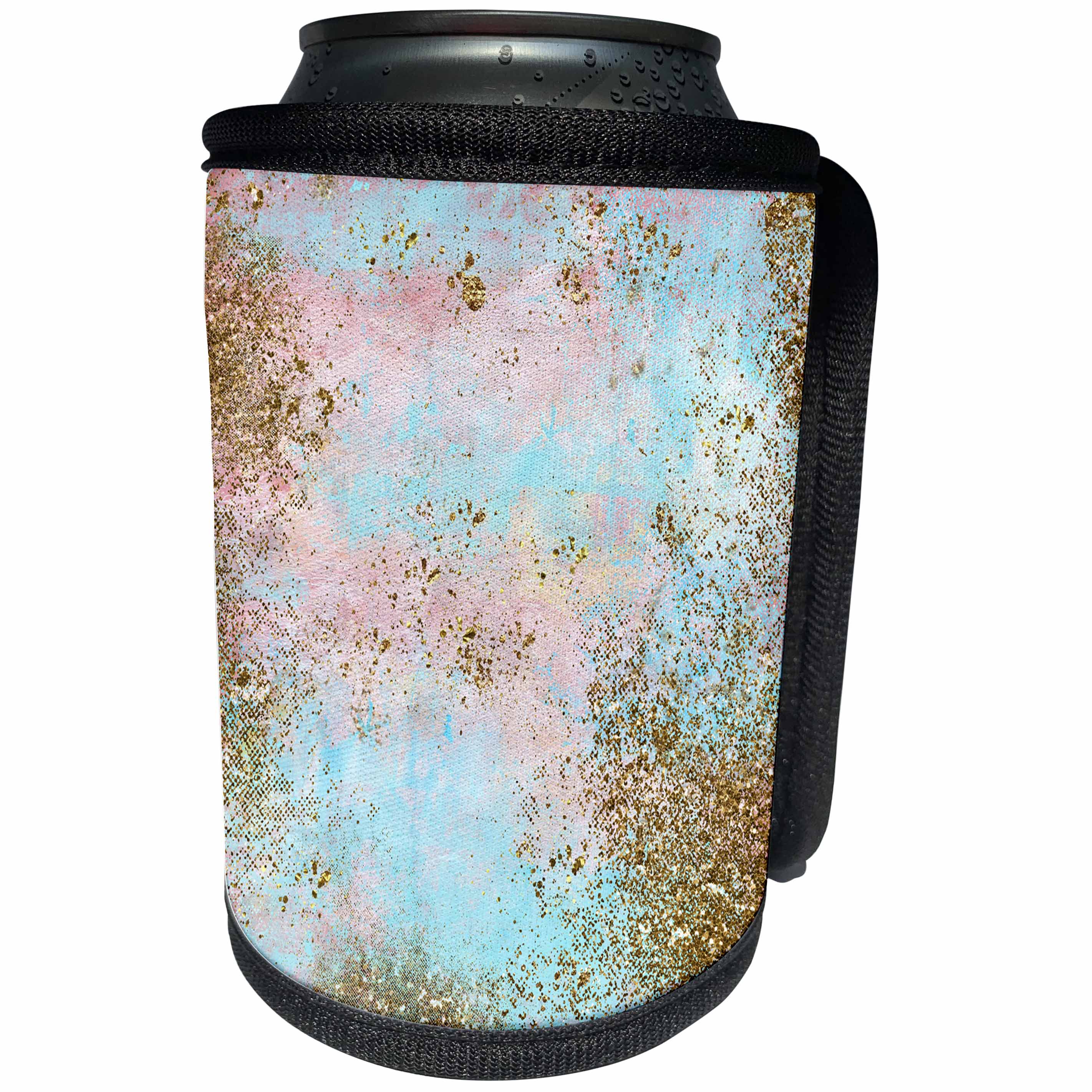 3dRose Uta Naumann Faux Glitter Pattern - Mermaid Foam Ocean Gold Glitter On Aqua Pink Background - Can Cooler Bottle Wrap (cc_266937)
