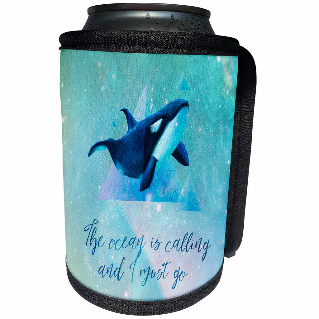 3dRose Uta Naumann Sayings and Typography - Ocean is Calling-Maritime Whale Animal Quote - Can Cooler Bottle Wrap (cc_266945)