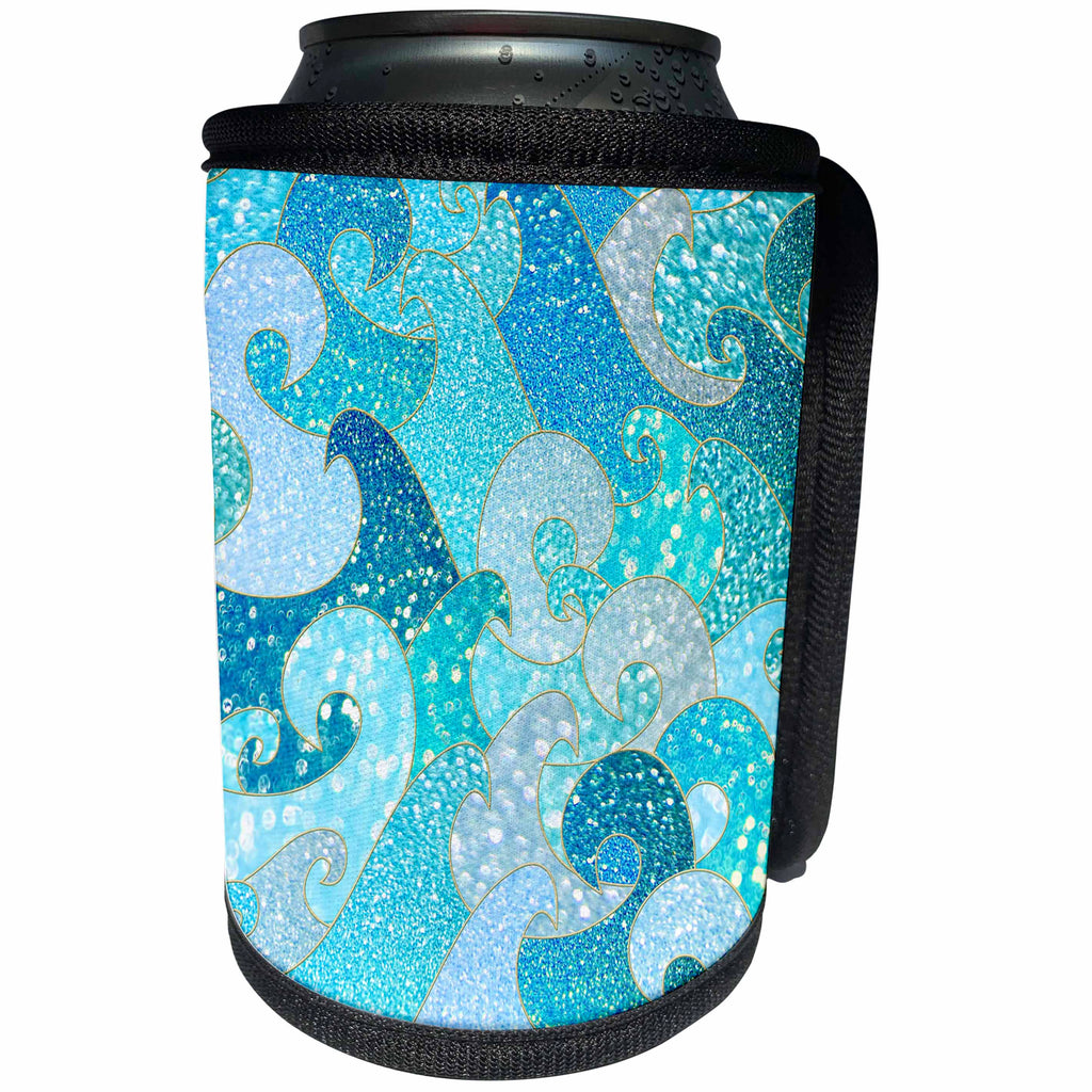 3dRose Uta Naumann Faux Glitter Pattern - Sparkling Teal Glitter Crystal Waves Pattern - Can Cooler Bottle Wrap (cc_266946)