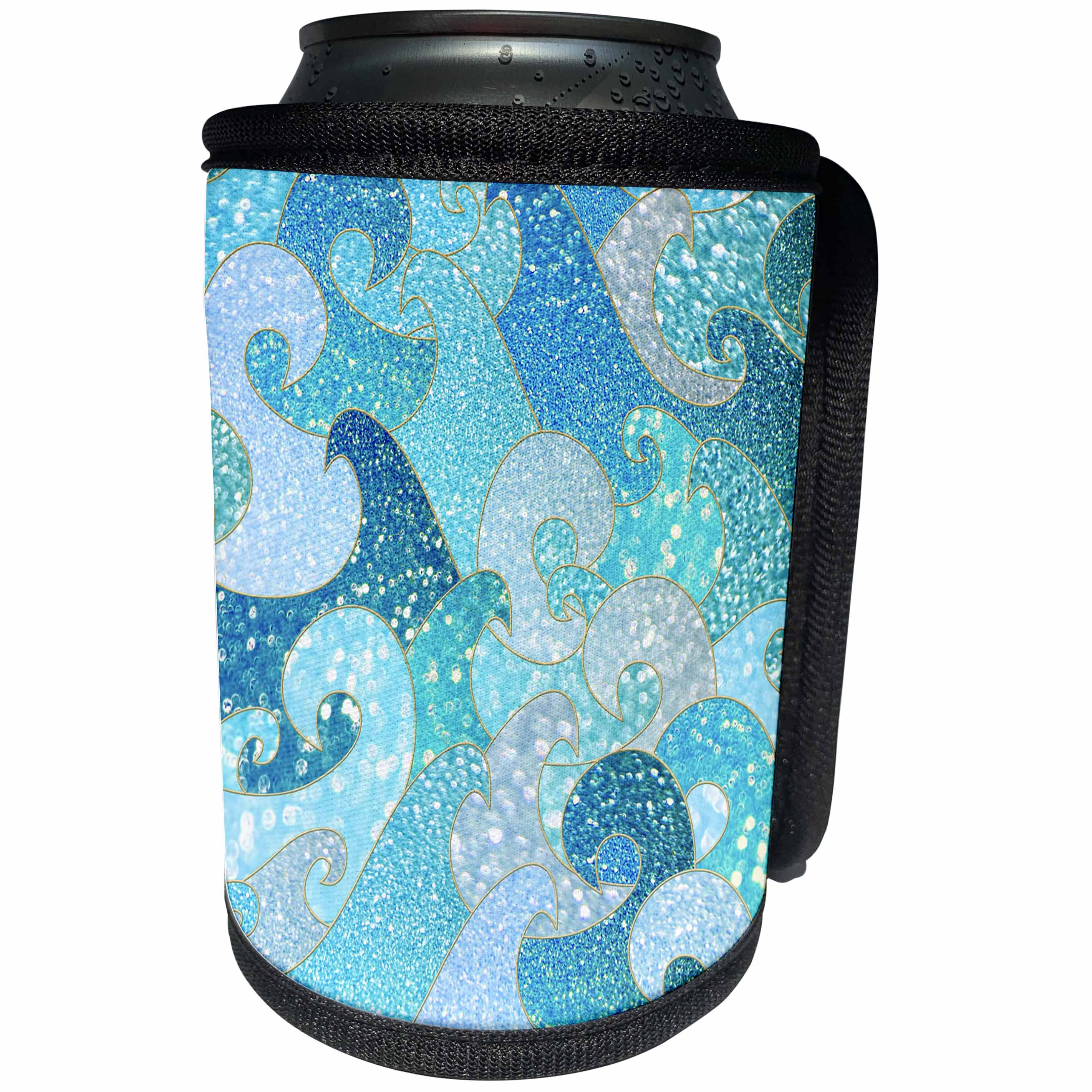 3dRose Uta Naumann Faux Glitter Pattern - Sparkling Teal Glitter Crystal Waves Pattern - Can Cooler Bottle Wrap (cc_266946)