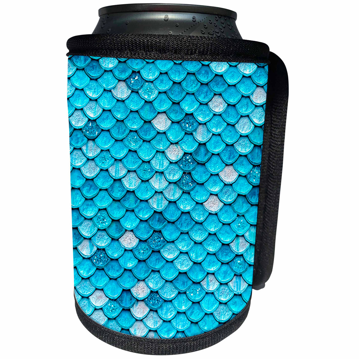 3dRose Uta Naumann Faux Glitter Pattern - Sparkling Teal Luxury Metal Mermaid Scales Glitter Effect Art print - Can Cooler Bottle Wrap (cc_266948)