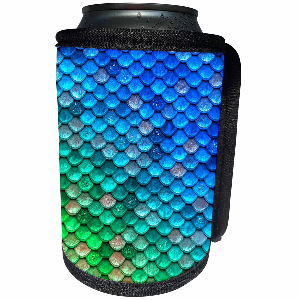 3dRose Uta Naumann Faux Glitter Pattern - Sparkling Teal Green Luxury Mermaid Scales Glitter Effect Art print - Can Cooler Bottle Wrap (cc_266952)