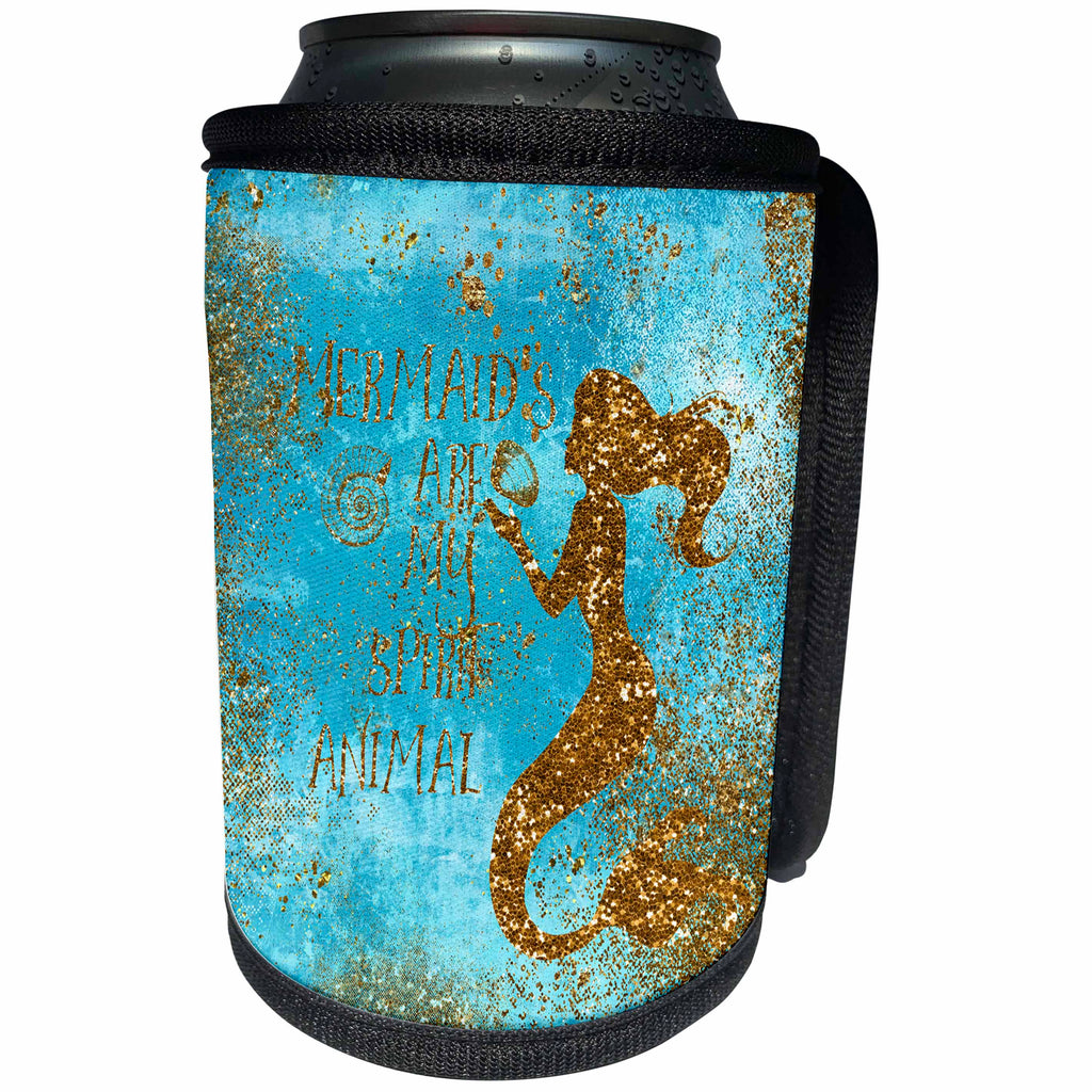 3dRose Uta Naumann Sayings and Typography - Image of Mermaid and Saying on Teal and Non-Metallic Gold - Can Cooler Bottle Wrap (cc_266953)