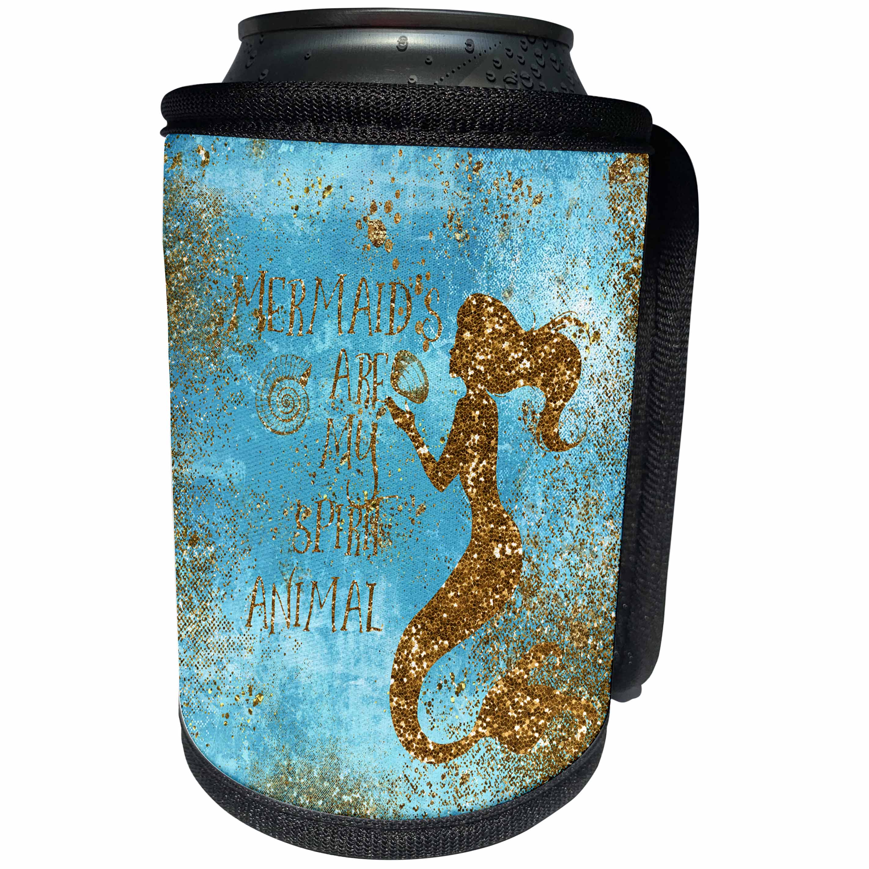 3dRose Uta Naumann Sayings and Typography - Image of Mermaid and Saying on Teal and Non-Metallic Gold - Can Cooler Bottle Wrap (cc_266953)