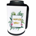 3dRose Uta Naumann Sayings and Typography - Aloha-Tropical Vibes-Saying with Hawaiian Palm Leaf and Flamingo Bird - Can Cooler Bottle Wrap (cc_266958)