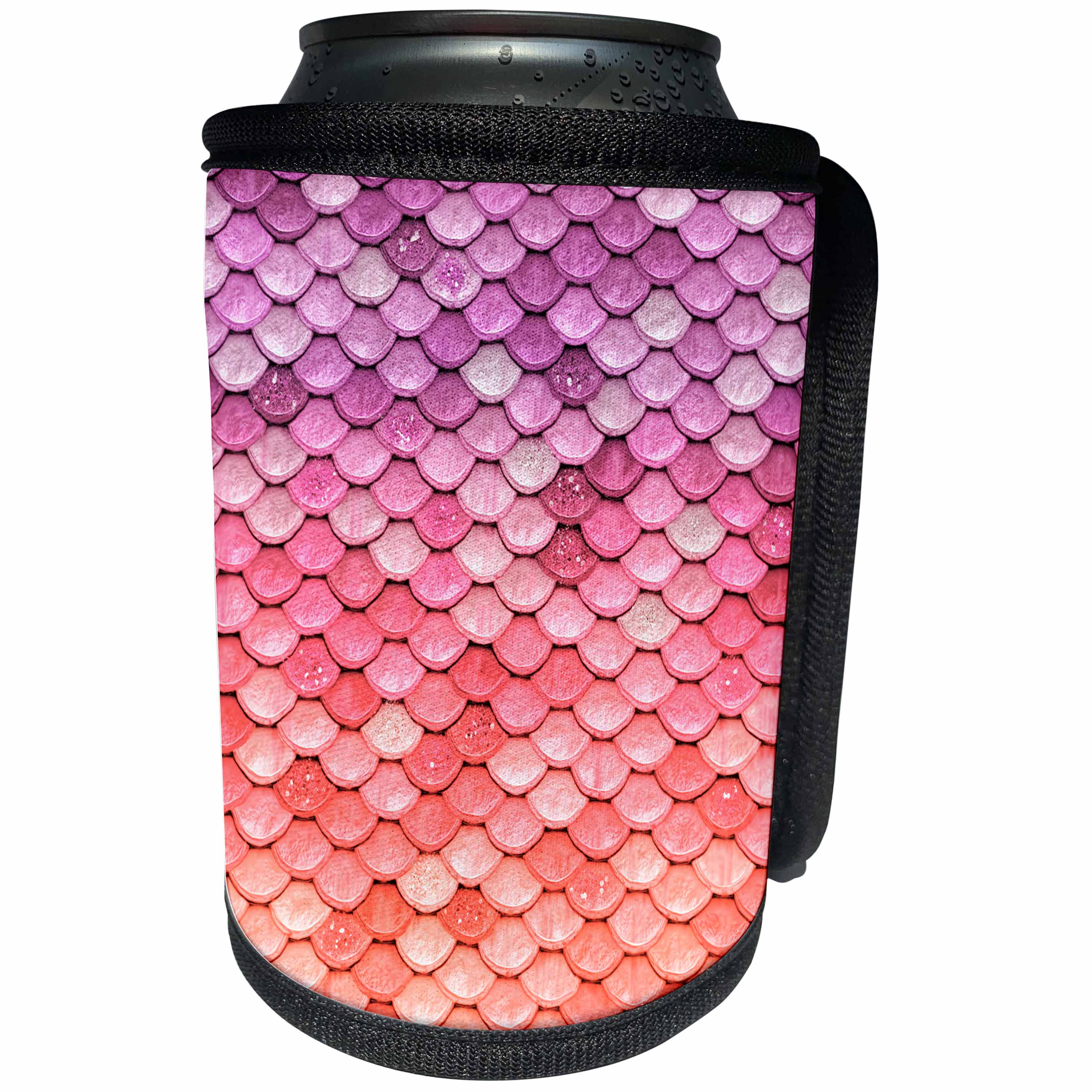 3dRose Uta Naumann Faux Glitter Pattern - Sparkling Rose Gold Pink Luxury Mermaid Scales Glitter Effect Art print - Can Cooler Bottle Wrap (cc_266964)
