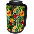 3dRose Uta Naumann Pattern - Aloha Colorful Hibiscus and Palm Leaf Jungle Tropical Hawaii Pattern - Can Cooler Bottle Wrap (cc_266970)