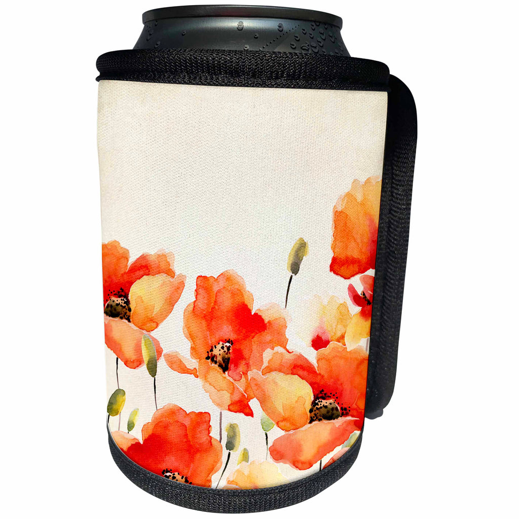 3dRose Uta Naumann Watercolor Illustration Flowers - Red Poppy Flower Watercolor Floral Illustration - Can Cooler Bottle Wrap (cc_266971)