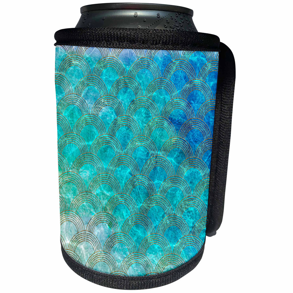 3dRose Uta Naumann Pattern - Shiny Teal Ocean Mermaid Scales Glitter Effect Art print - Can Cooler Bottle Wrap (cc_266973)