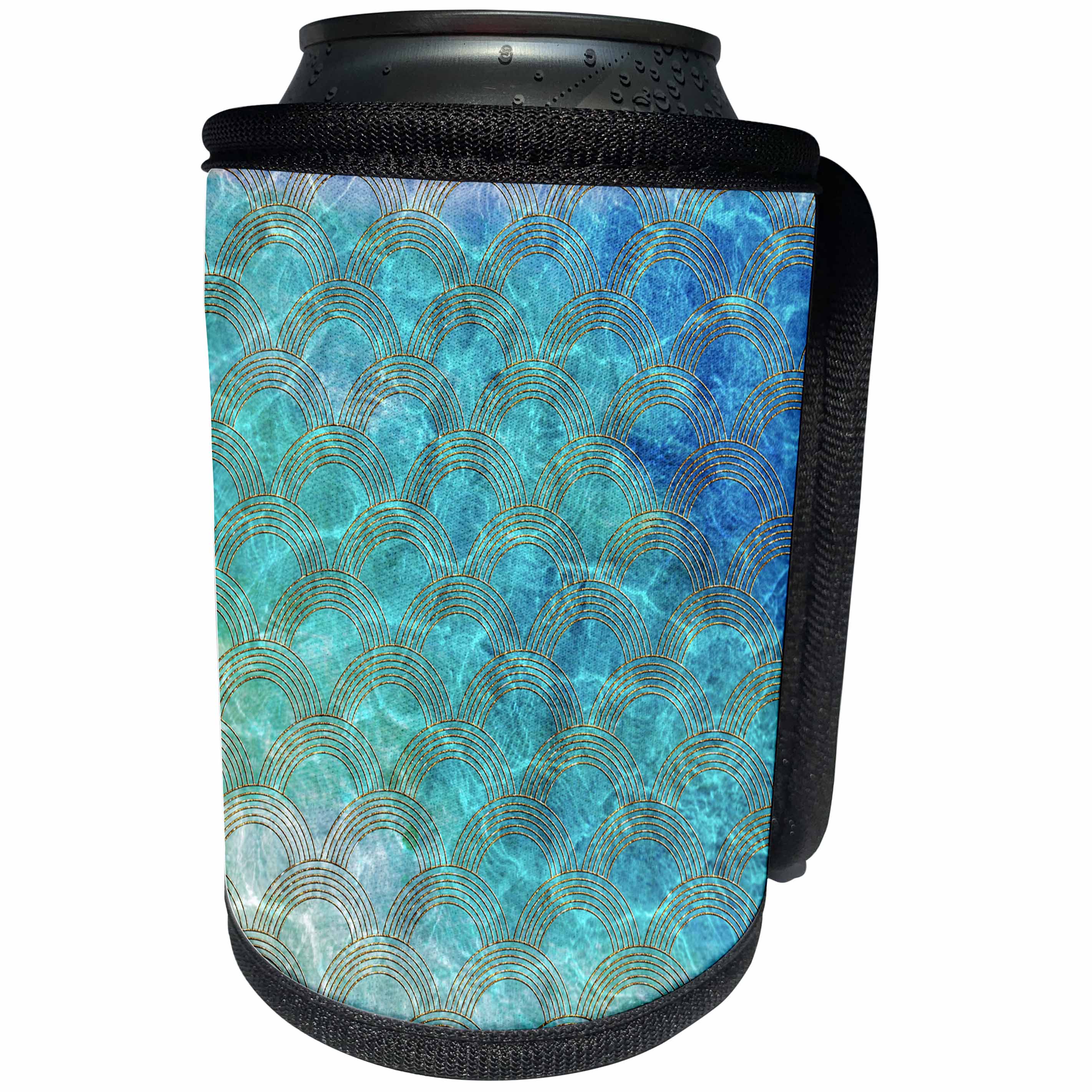 3dRose Uta Naumann Pattern - Shiny Teal Ocean Mermaid Scales Glitter Effect Art print - Can Cooler Bottle Wrap (cc_266973)