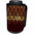 3dRose Uta Naumann Vintage Lace Collection - Gold Floral Lace With Sparkling Crystals On Red Damask - Can Cooler Bottle Wrap (cc_266974)