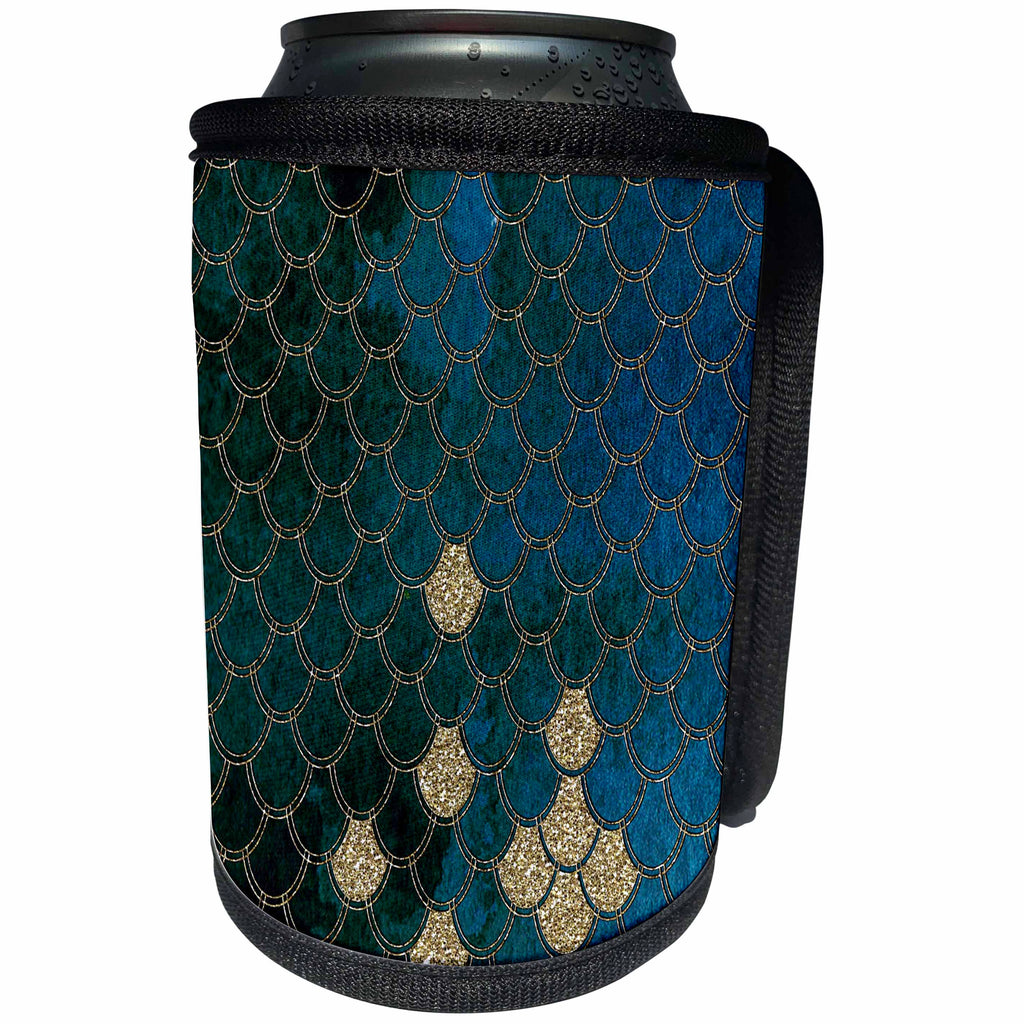 3dRose Uta Naumann Faux Glitter Pattern - Sparkling Teal Blue Luxury Mermaid Scales Glitter Effect Art print - Can Cooler Bottle Wrap (cc_266975)