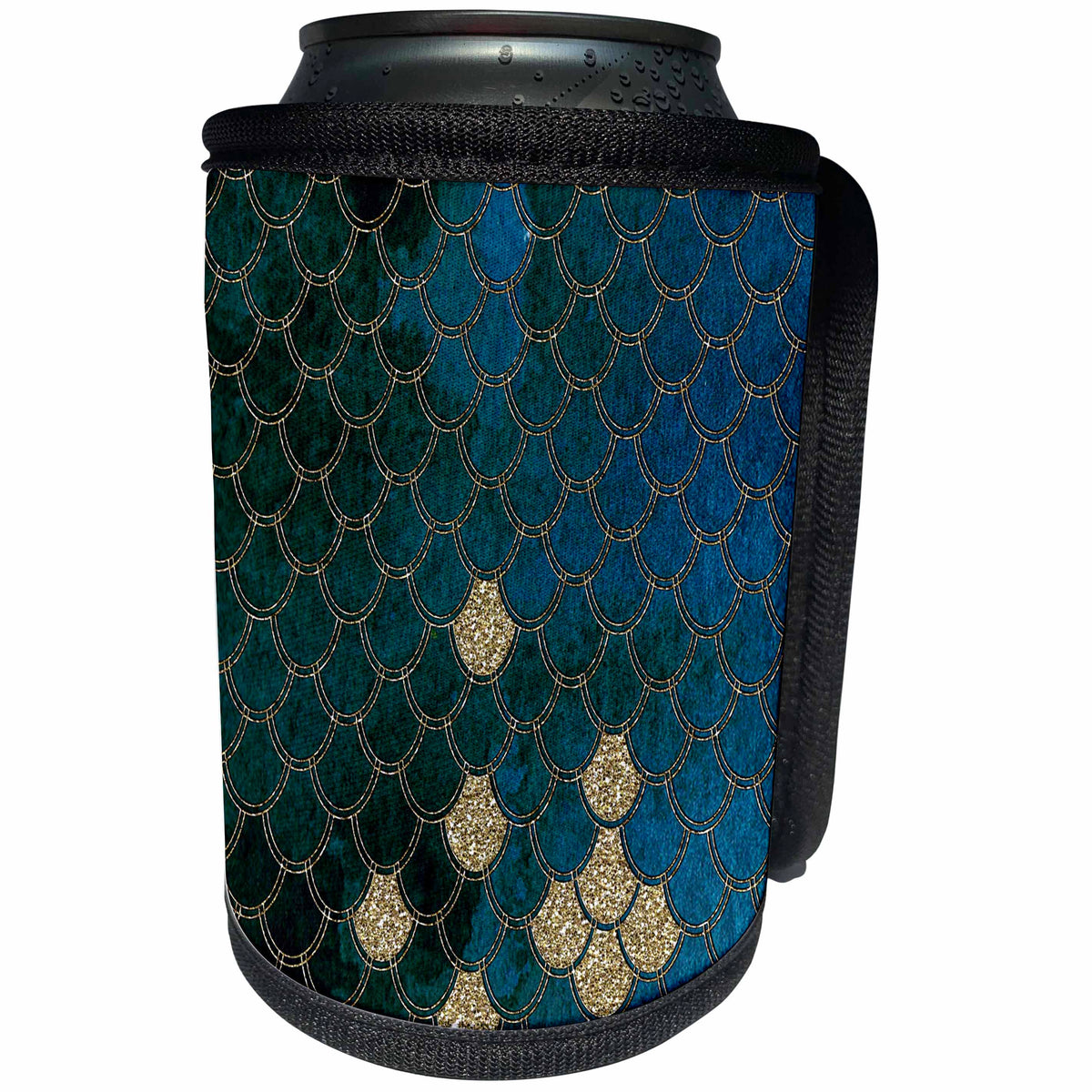 3dRose Uta Naumann Faux Glitter Pattern - Sparkling Teal Blue Luxury Mermaid Scales Glitter Effect Art print - Can Cooler Bottle Wrap (cc_266975)
