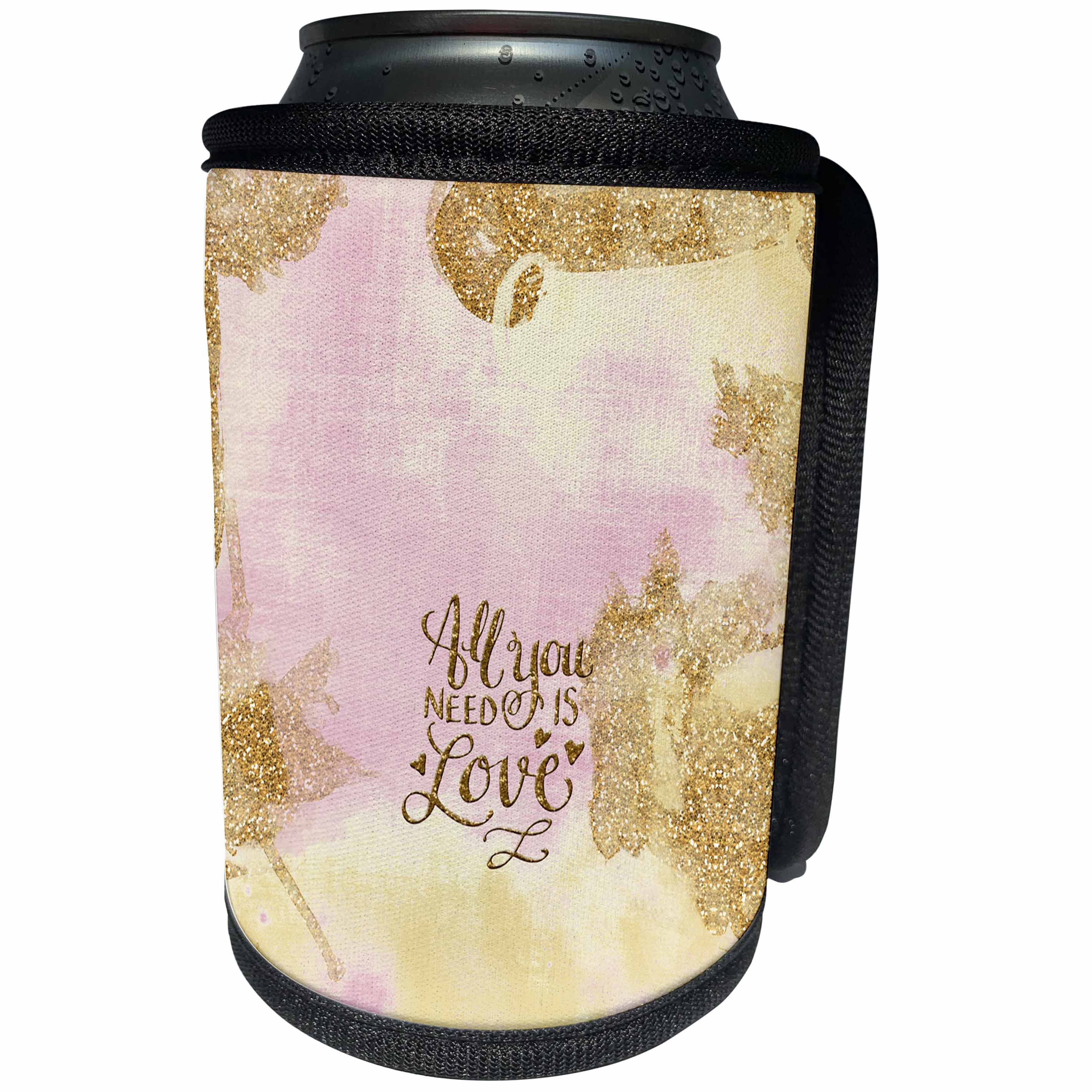 3dRose Uta Naumann Sayings and Typography - All You Need-Glitter Saying and Mermaid Illustration on Pink and Gold - Can Cooler Bottle Wrap (cc_266976)