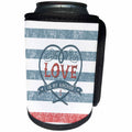 3dRose Uta Naumann Sayings and Typography - Love Is My Ocean-Maritime Quote On Navy Stripes Background - Can Cooler Bottle Wrap (cc_266977)